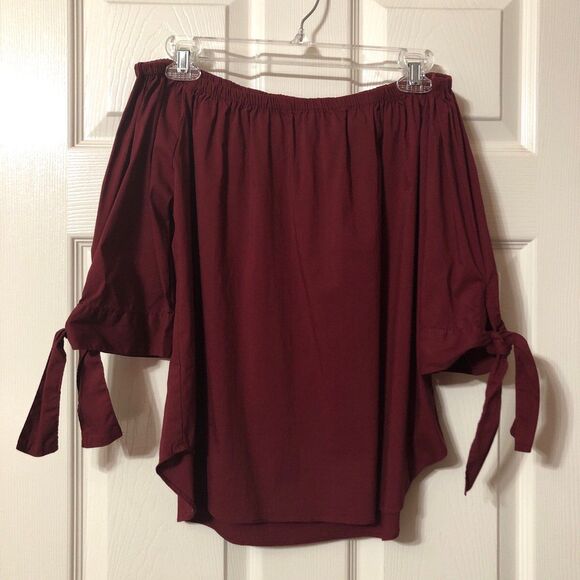 Hers & Mine Maroon Off the Shoulder Blouse Size Medium - Picture 4 of 8